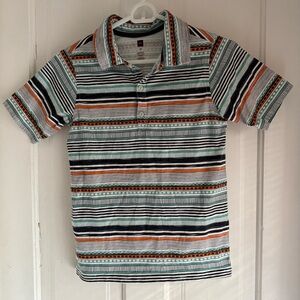 Tea Collection Polo shirt size 14 orange and blue stripes in geometric patterns